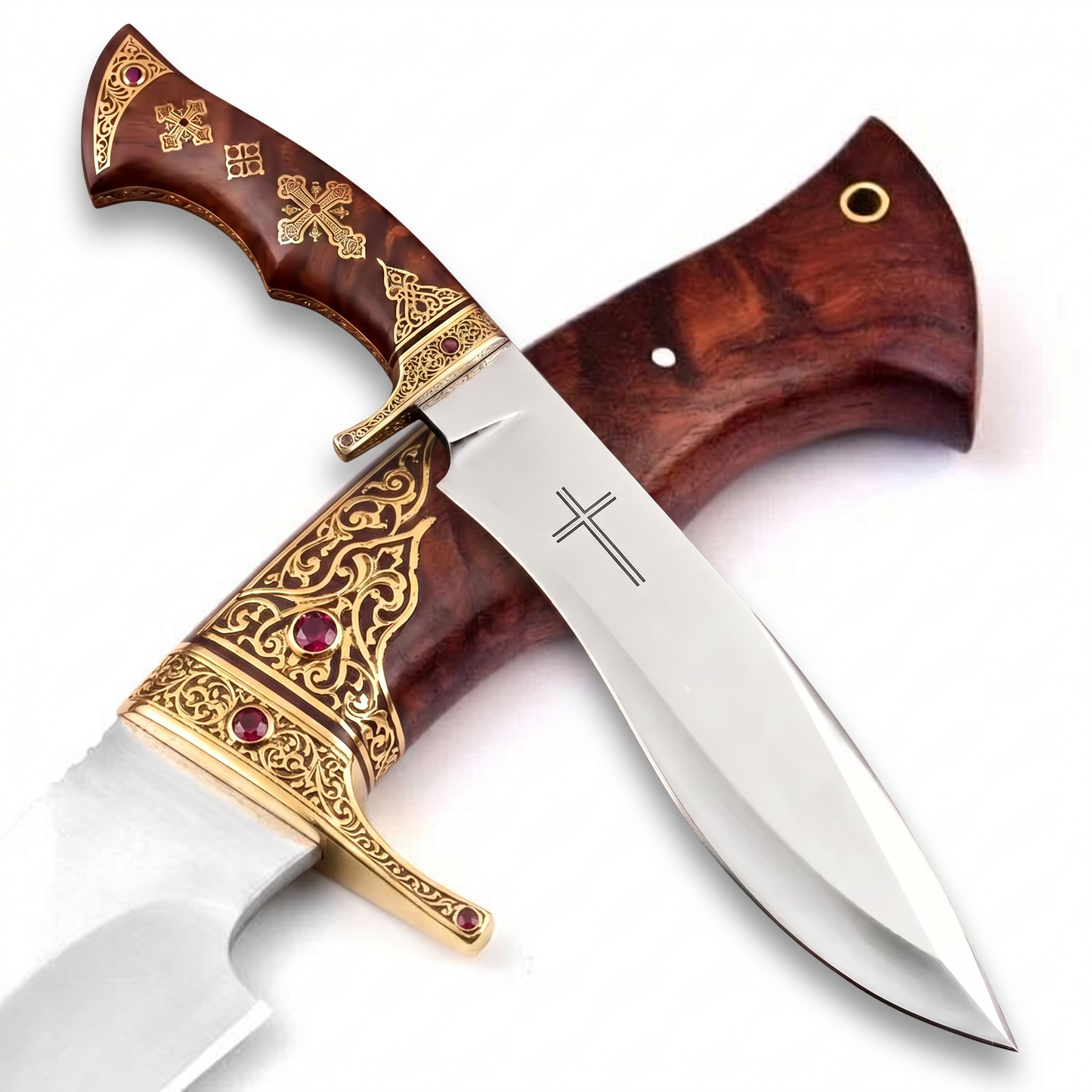 Ręcznie robiony stalowy nóż Bowie D2 (15 cali) ze skórzanym etui