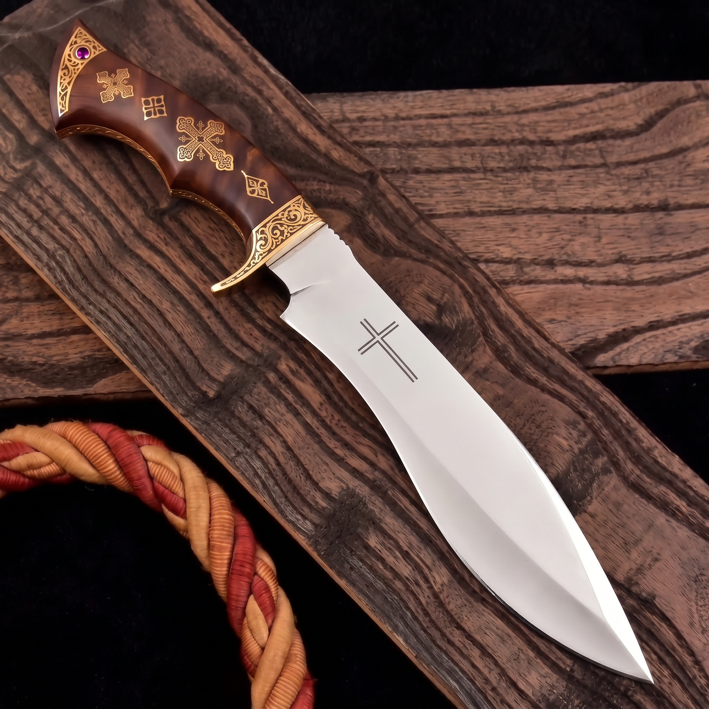 Ręcznie robiony stalowy nóż Bowie D2 (15 cali) ze skórzanym etui