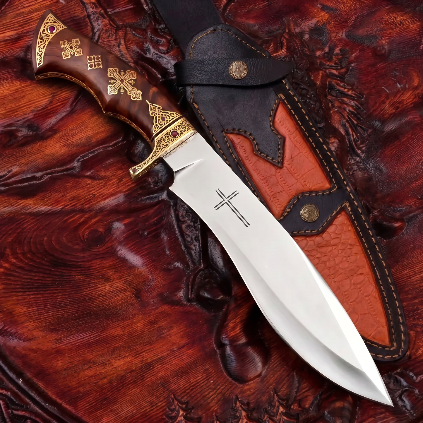 Ręcznie robiony stalowy nóż Bowie D2 (15 cali) ze skórzanym etui